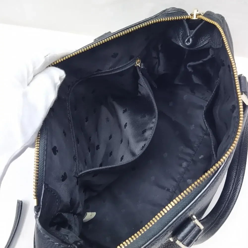 Kate Spade New York Black Leather Double Handles Zipper Satchel Shoulder Bag